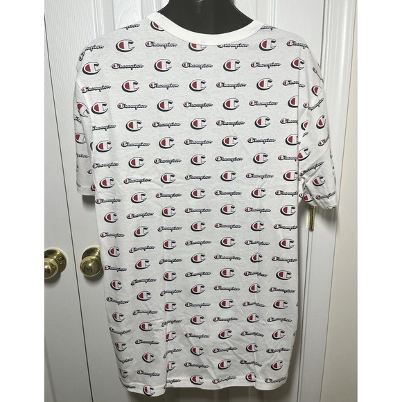 Champion Mens White Short Sleeve T-shirt All over Logo Mens XXL Standard Fit NWT - Picture 2 of 5